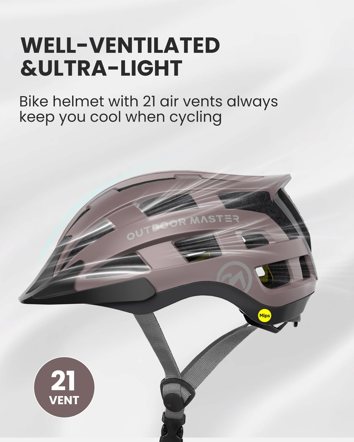 OutdoorMaster Gem II MIPS Bike Helmet with Light - Lightweight Cycling Helmet,Mountain Road Bicycle Helmet for Youth & Adult