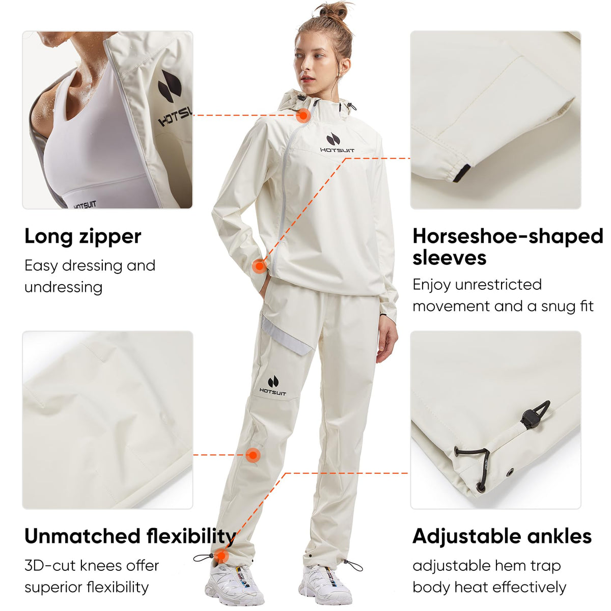 HOTSUIT Pro-Series Non Rip Sauna Suit for Women, Sweat Jacket Pants for Workout, L