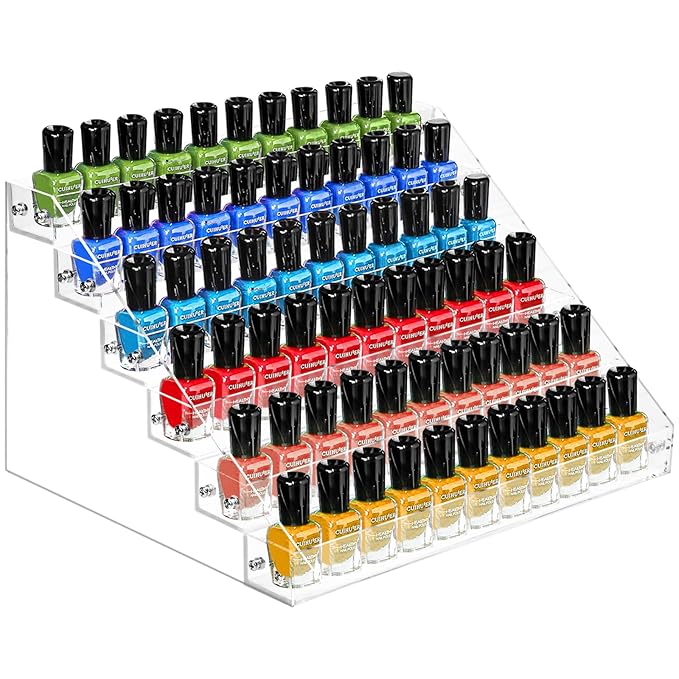 Nail Polish Organizer, 6 Tiers Acrylic Paint Rack, Clear Display Holder Storage for Ink Gel Nail Polish Sunglasses Essential Oil Holds up to 54-72 Bottles