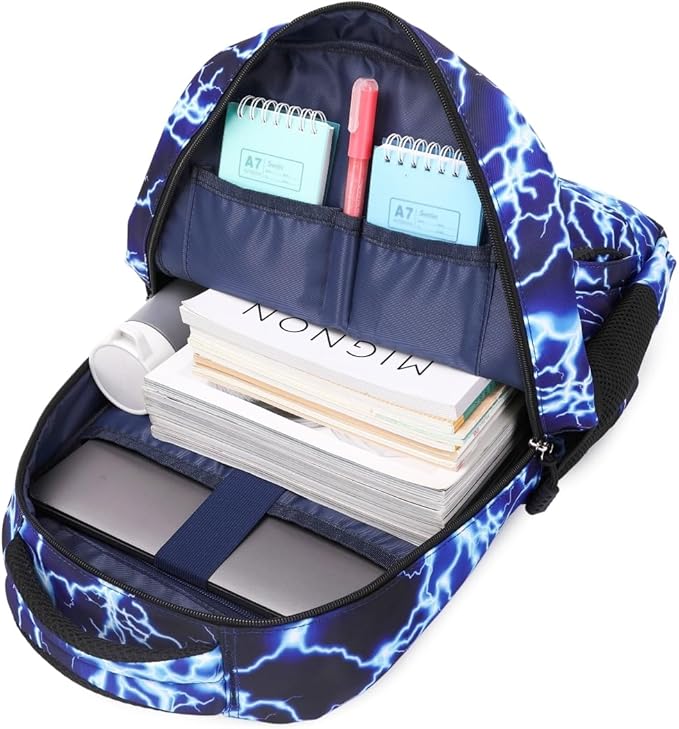 BABUN Backpack for Boys Middle Elementary Set for Kids Bookbag Lightning Laptop School Bags Waterproof With Lunch Box Bag (1-Blue)