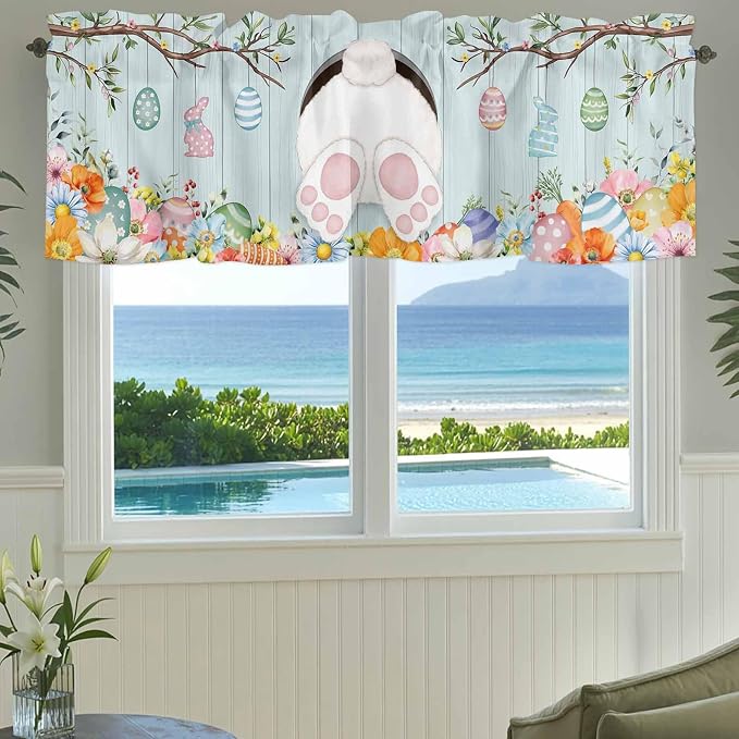 Easter Bunny Curtain Valances for Windows, Kitchen Valance Window Treatment