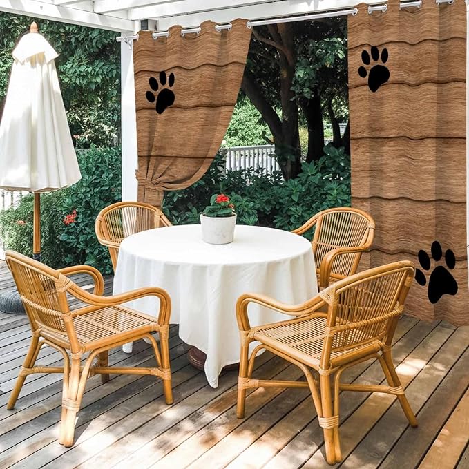 Wood Grain Outdoor Curtains for Patio Claws Animals Wooden Vintage Waterproof