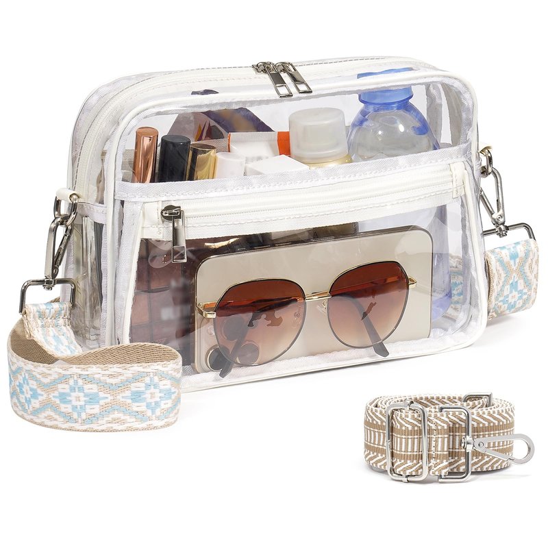 QOECI Clear Bag for Stadium Events, White Clear Bags for Stadium Approved, Transparent Purses for Women With 2 Extra-Long Detachable Straps For Concerts Sports