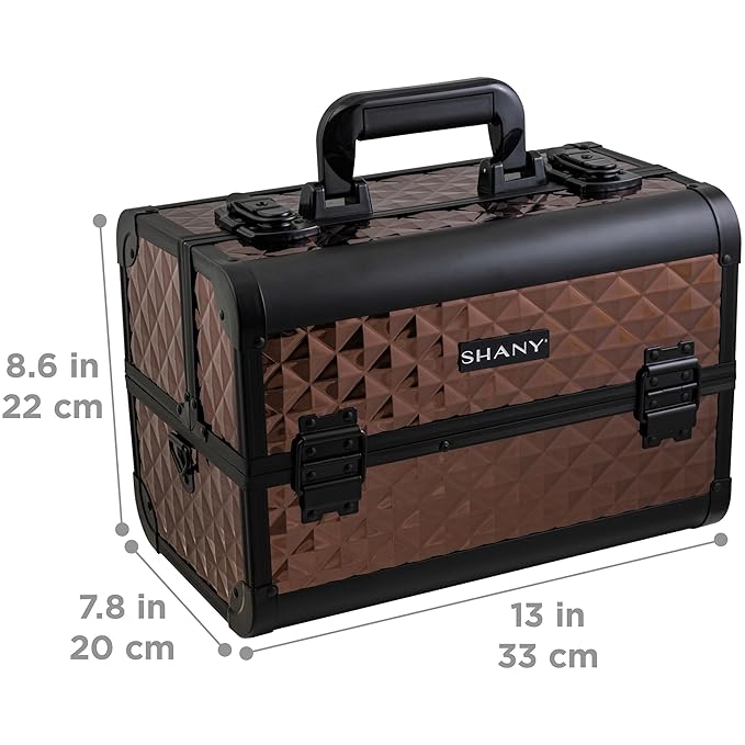 SHANY Premier Fantasy Professional Makeup Train Case Cosmetic Box Portable Makeup Case Organizer Jewelry storage with Locks, 3 Trays,Makeup Brush Holder and Cosmetics Mirror - Copper