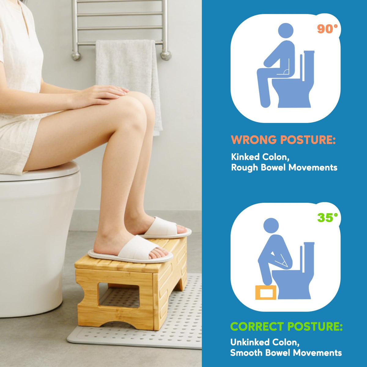 Foldable Toilet Stool–Squat Stool for Bathroom,Bamboo Potty Stool for Toddler,Teens & Adults,Adjustable 7" & 9" Heights Flip Design,Compact Space-Saving Poop Stool for Small Bathroom (Natural Color)