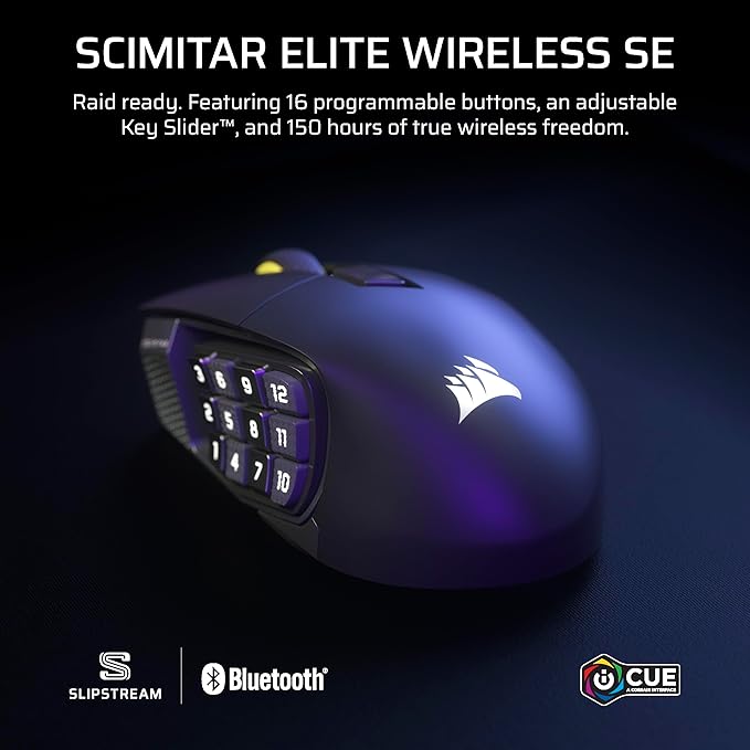 Corsair Scimitar Elite Wireless SE MMO PC Gaming Mouse – 33,000 DPI, 16 Programmable Buttons, Key Slider, Elgato Virtual Stream Deck, 1,000Hz Polling, Up to 150-Hour Battery – Gunmetal