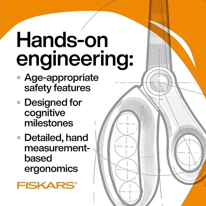 Fiskars 5" Left-Handed Softgrip Pointed-Tip Scissors for Kids 4-7 - Scissors for School or Crafting - Back to School Supplies - Blue Lightning