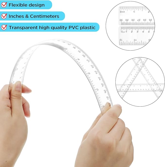 Zonon 6 Packs 12 Inch Plastic Ruler and 6 Inch Plastic Protractor Set Clear Math Geometry Protractors Set Transparent Supplies Rulers for Operation Christmas Box Gift Home Office Drawing