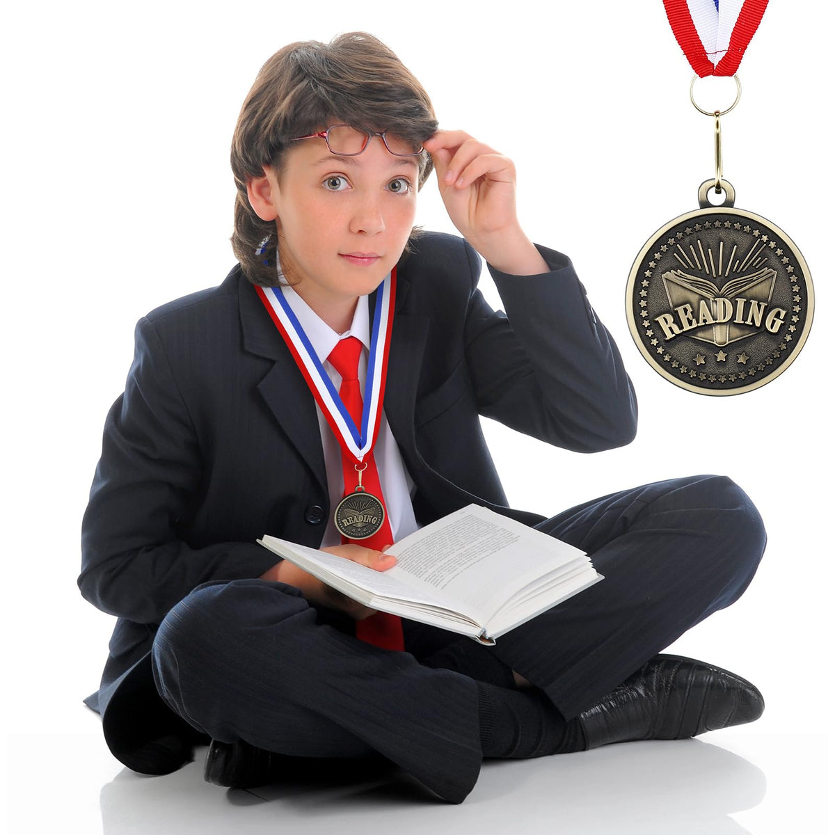 Loetere 36 Pcs Reading Book Medals 2'' Gold Reading Award Medals with Neck Ribbon Book Worm Award Prize Gift for Scholastic, Competitions