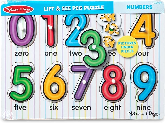 Melissa & Doug Lift & See Numbers Wooden Peg Puzzle - 10 Pieces - FSC Certified