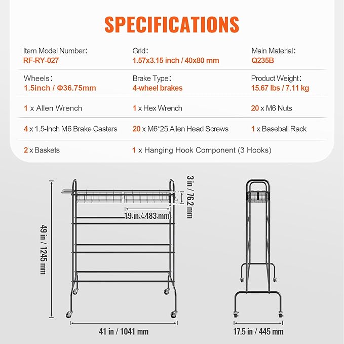 VEVOR Rolling Sports Ball Storage Cart, Lockable Basketball Cage with Double Lids, Sport Equipment Holder Organizer for Indoor Outdoor, Steel Storage Rack for Garages, Playgroup, Gym and Schools