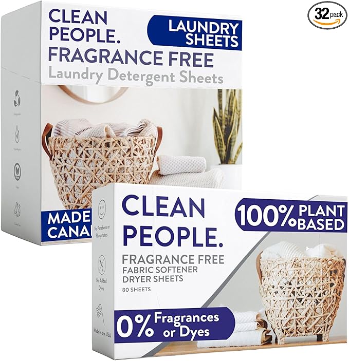 Clean People Ultra Concentrated Laundry Detergent Sheets 32 count & Fabric Softener Dryer Sheets 120 count