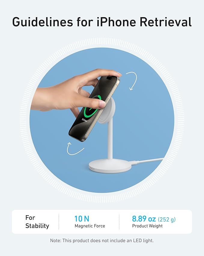 Anker MagGo iPhone 17 MagSafe Charger Compatible Stand, 15W Fast Magnetic Wireless Charging Station, Qi2 Certified 360° Wireless Charger, Magnetic Stand for iPhone 17/16/15/14/13 Series (No Adapter)