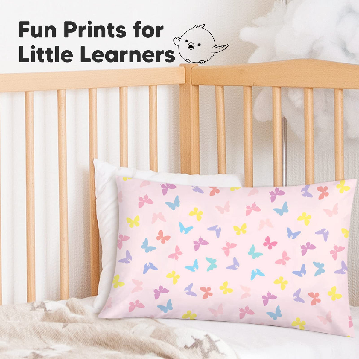 KeaBabies Toddler Pillowcase 13x18 Organic Cotton Cover (Flutter)