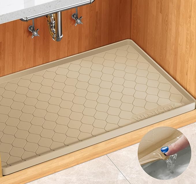 Silicone Under Sink Mat 22" x 19", kitchen Essentials and Gadgets, Shelf liner and Cabinet Protector, Home Organizers and Storage, Waterproof Bathroom Tray