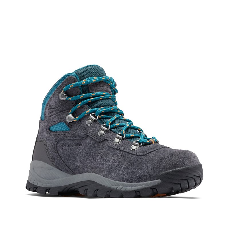 Columbia Womens Newton Ridge Plus Waterproof Amped, Shark/River Blue, 9 Wide