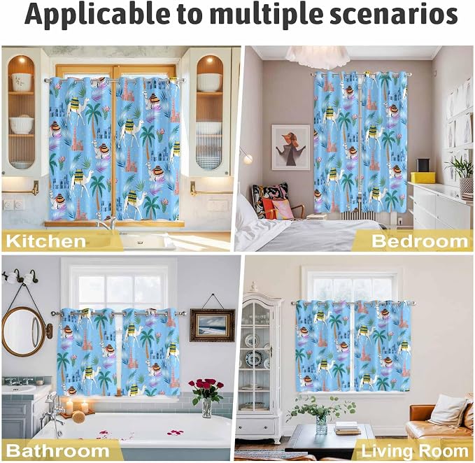 2 Panel Kitchen Cafe Curtains, Desert Landscape Sunlight Filtering Nature Air