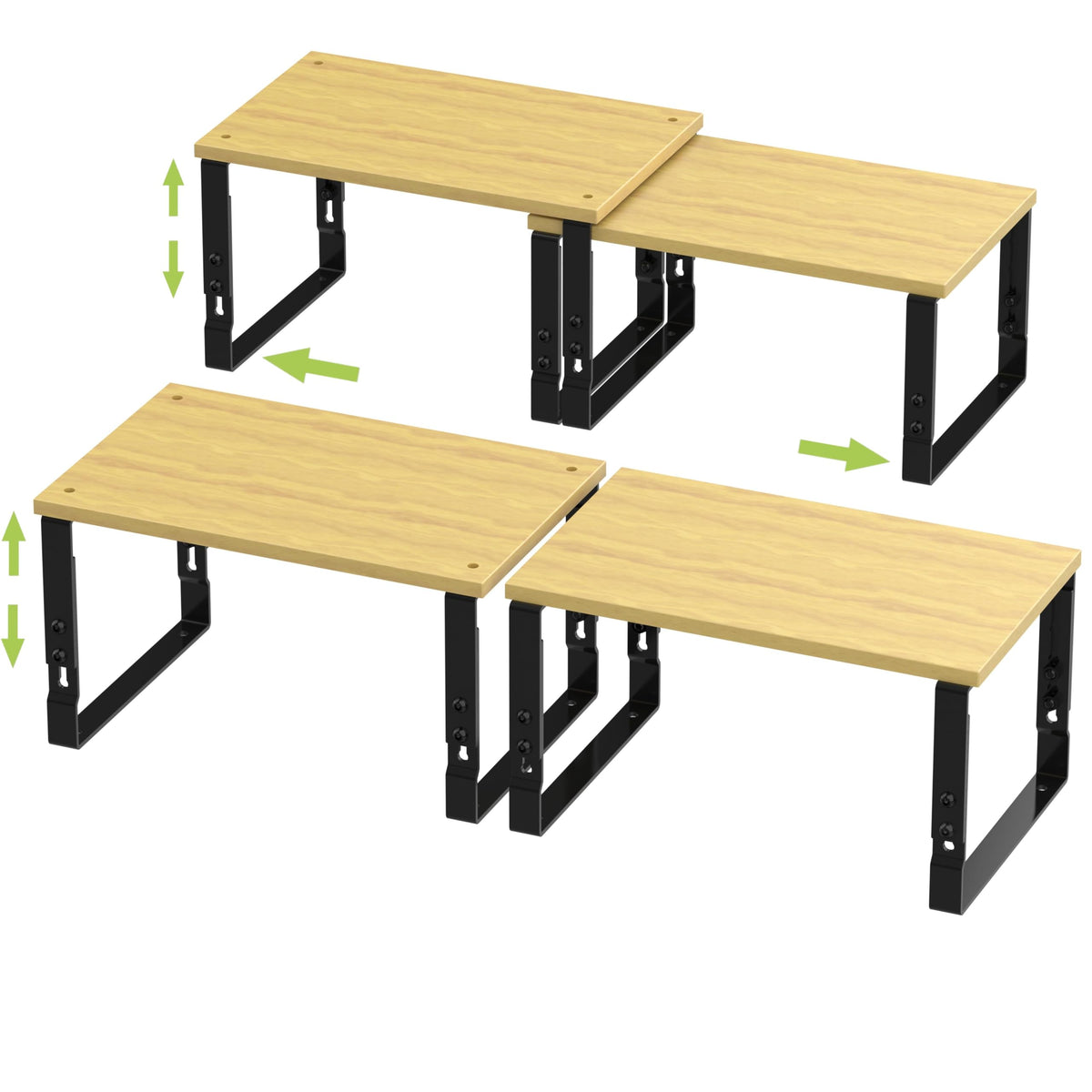 Adjustable Storage Shelves for Kitchen Cabinet Organization - Set of 2 Stackable Metal & Solid Wood Racks, Space-Saving Design for Countertop/Pantry/Garage, Easy Assembly(1 Pack/Medium/White)