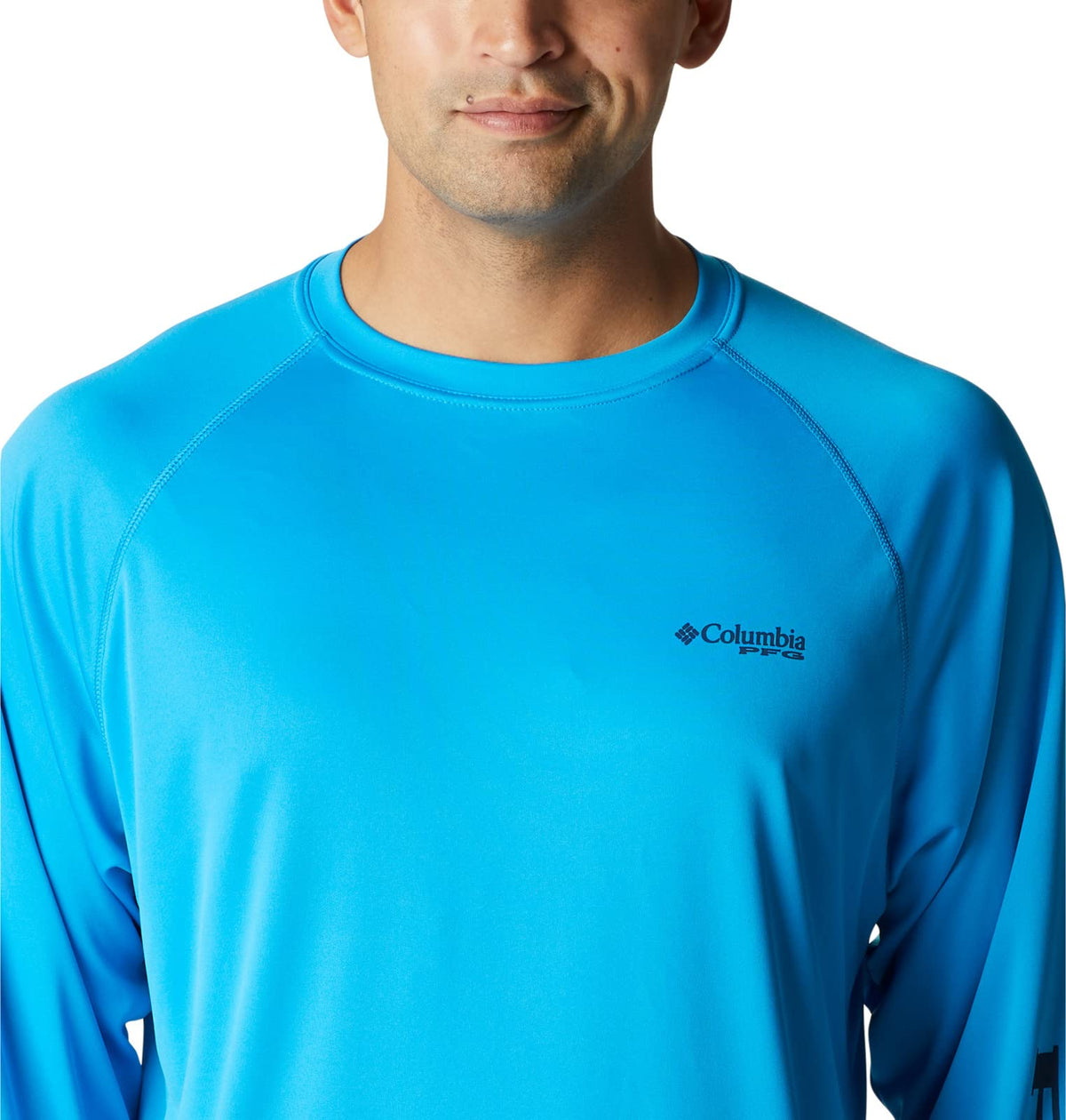 Columbia Men's Terminal Tackle Long Sleeve Fishing Shirt, Compass Blue/Carbon Logo, Small
