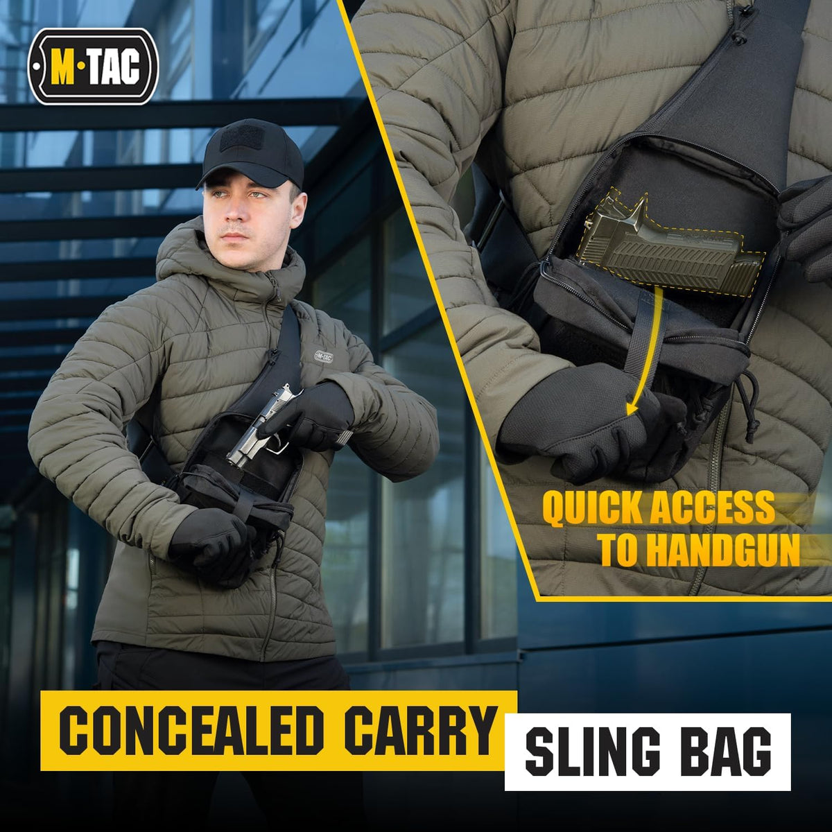 M-Tac CCW Sling Bag for Men & Women - Left-Handed EDC Shoulder Bag Tactical - Crossbody Concealed Carry Bag - Mens Chest Pack (Grey Left-Handed)