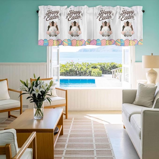 Grey Easter Curtain Valances for Windows, Kitchen Valance Window Treatment