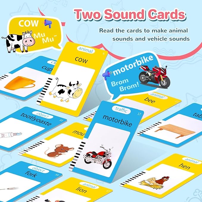 Talking Flash Cards for Toddler, Learning Montessori Toys with 224 Sight Words, Pocket Speech for Toddlers Therapy Toys, Children's Sensory Preschool Learning Educational Birthday