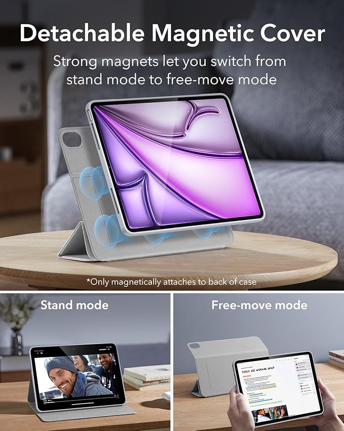 ESR for iPad Air 13 Inch Case M4/M3/M2 (2026/2025/2024) with Pencil Holder, Removable Magnetic Cover, Vertical Stand, Fully Supports Pencil Pro and Pencil(USB-C), Rebound 360 Series, Grey