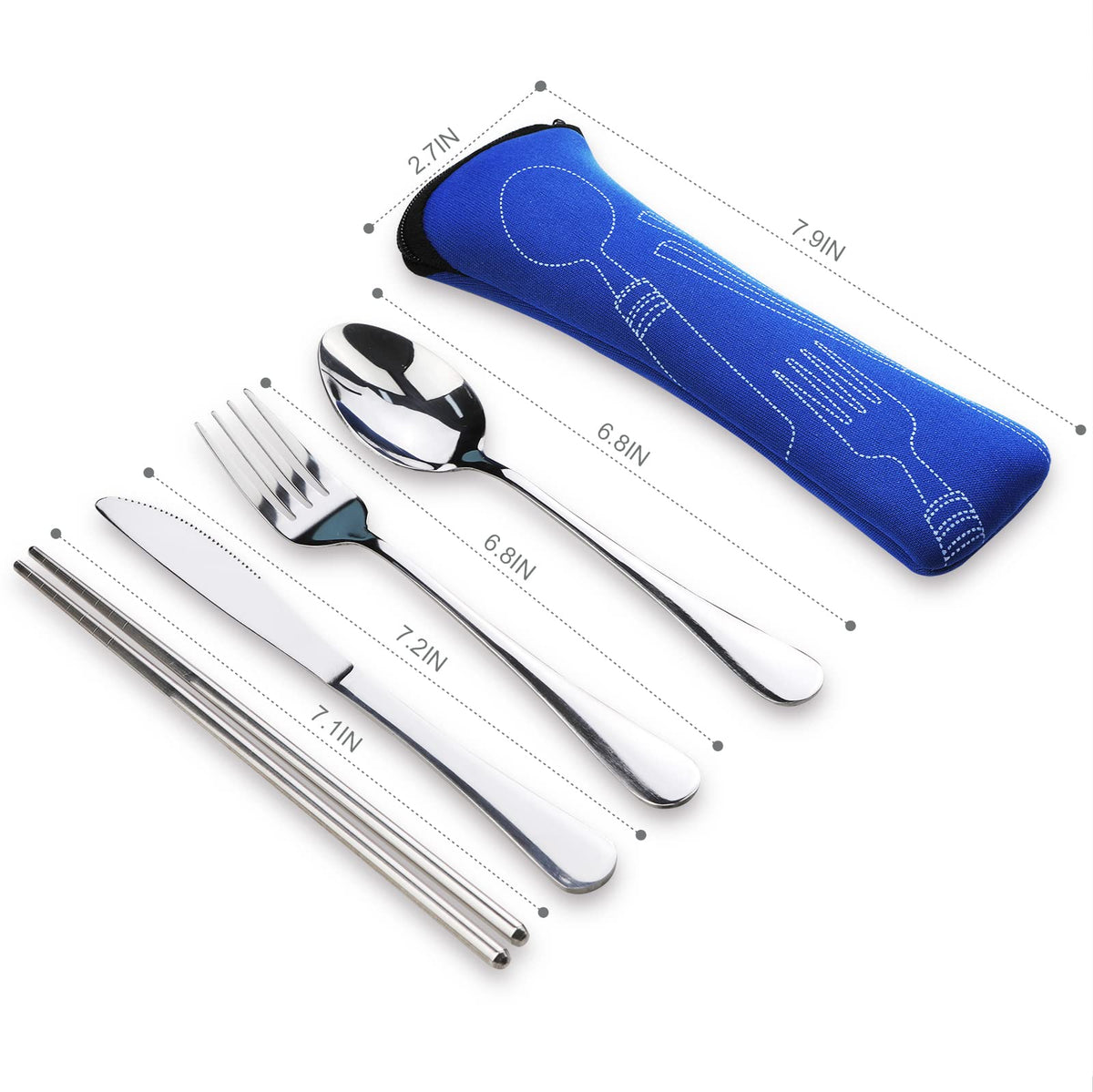 10PCS Portable Silverware Set with Case, Lengnoyp Travel Camping Utensils Set, Premium Stainless Steel Travel Cutlery Set, Reusable Safe Flatware Sets for Lunch Box/Workplace/Students, Silver