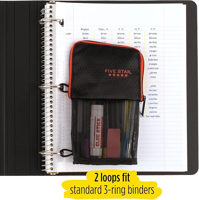 Five Star Stand 'N Store Pencil Pouch, Fits 3-Ring Binder, Pencil Case, Assorted Colors, Color Will Vary, 1 Count (50516) (Pack of 3)