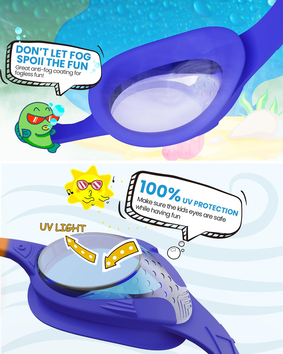 OutdoorMaster Kids Swim Goggles 2 Pack - Quick Adjustable Strap