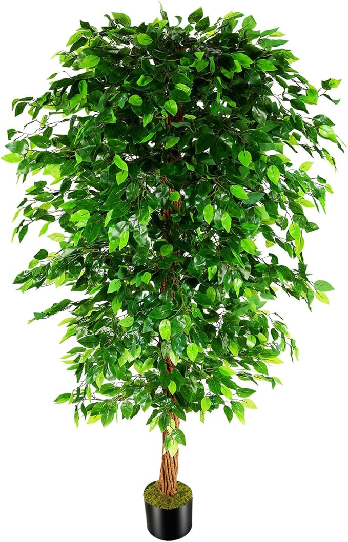 7ft Artificial Ficus Silk Tree (82in) with Plastic Nursery Pot Faux Tree, Fake Plant for Office House Farmhouse Living Room Home Decor (Indoor/Outdoor)