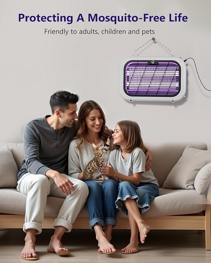 Indoor Electric Bug Zapper, Powerful Fly Zapper with Double-Layer High-Voltage Grid, All-Round Mosquito Catcher for Fly, Mosquito, Moth, Gnat, Trap, Removable Tray & 2 Replace Light Tube