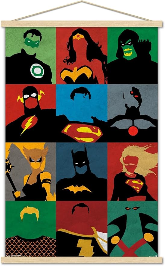 Trends International DC Comics - Justice League - Minimalist Wall Poster, 22.375" x 34", Premium Print and Beechwood Hanger Bundle