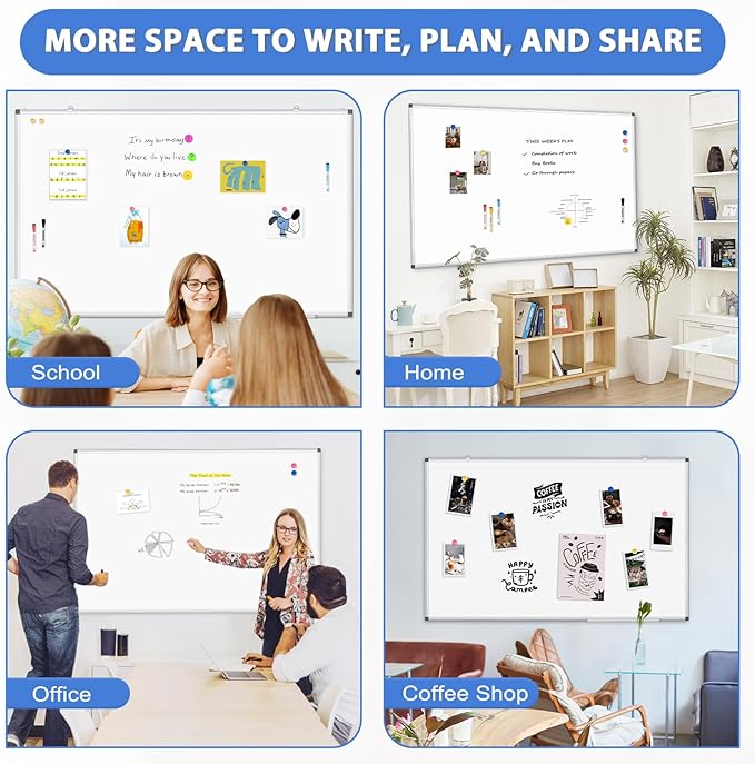 WALGLASS 2 Pack Large White Board, 60" x 40" Double-Sided Dry Erase Board Whiteboard for Wall, Hanging Mounted Whiteboard Silver Aluminium Frame for Home, School, Office