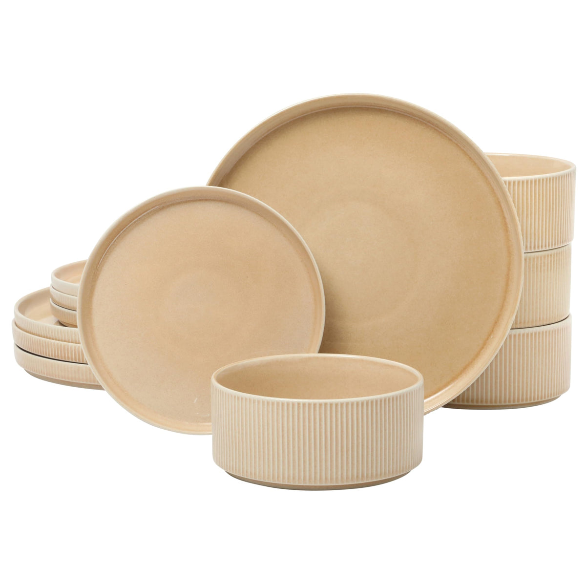 Gibson Elite 12 Piece Matisse Moderna Stoneware Reactive Glaze Plates and Bowls Dishes Dinnerware Set - Cobalt Blue