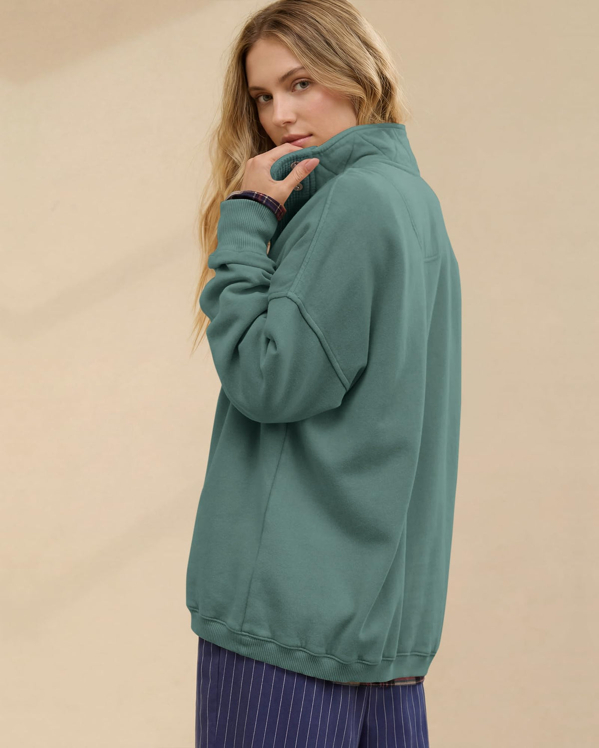 Gacaky Sweatshirt for Women Oversized Casual Long Sleeve Button Henley Neck Pullover Tops Fashion Outfits Clothes Mystical Green L
