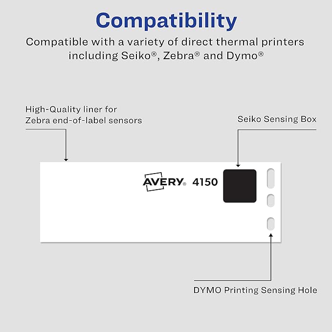 Avery Direct Thermal Address Labels, 1-1/8" x 3-1/2", White, Comparable to DYMO 30251, 130 Blank Labels per Roll, 2 Rolls, 260 Total (4150) (Pack of 10)