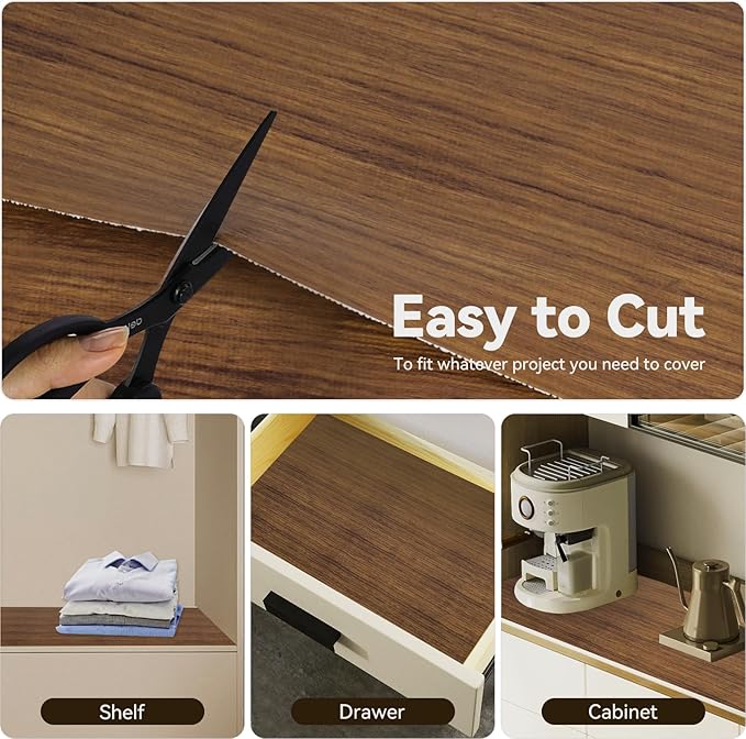 Drawer Shelf Liner for Kitchen Cabinets, Non Adhesive Slip Resistant Shelf Paper Easy to Clean, Strong Grip Thickened Waterproof Washable Mats for Pantry Shelves, Cupboard, Wood Grain, 17.5 in x 30 FT