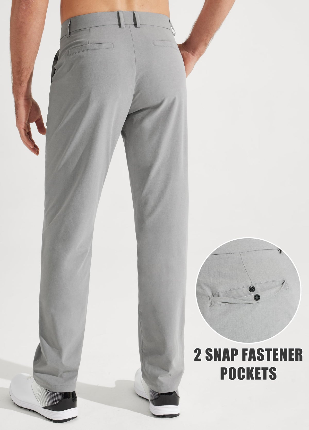 Libin Mens Golf Pants Classic Fit Stretch Work Dress Pants 32" Quick Dry Lightweight Business Casual Trousers Comfort Water Resistant, Light Grey, 42W x 32L