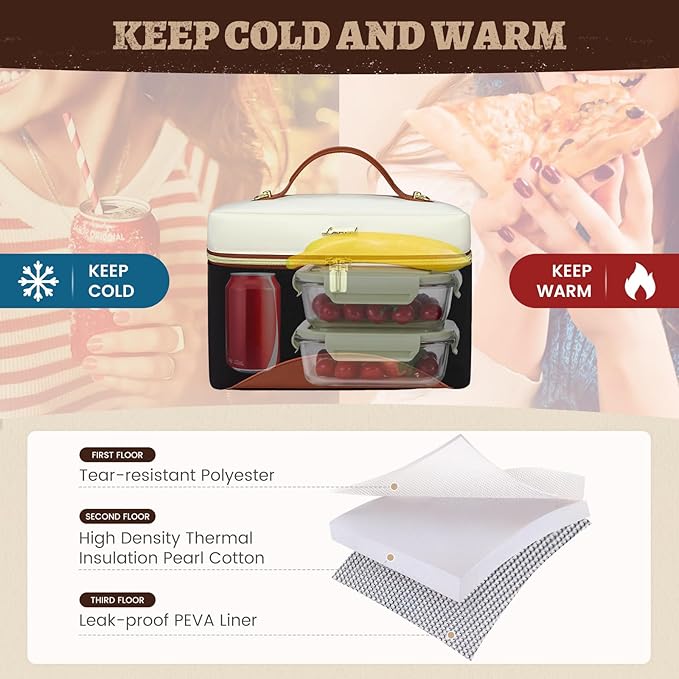 LOVEVOOK Insulated Lunch Bag for Women,Adult Lunch Box for Women,Leakproof Cooler Bag for Office Picnic Hiking Beach,Lunch Tote Bag with Adjustable Shoulder Strap (Pack of 2)
