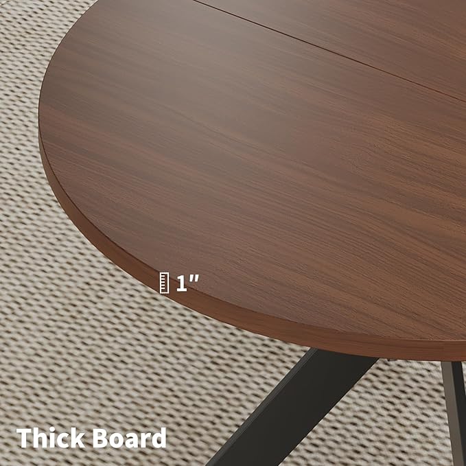 Walnut Round Dining Table Set for 4, Mid-Century Modern Kitchen Table and Chairs, Small Space Dining Room Furniture for Apartment, Breakfast Nook or Studio (Walnut wood-1 Table + 4 Brown Chairs)
