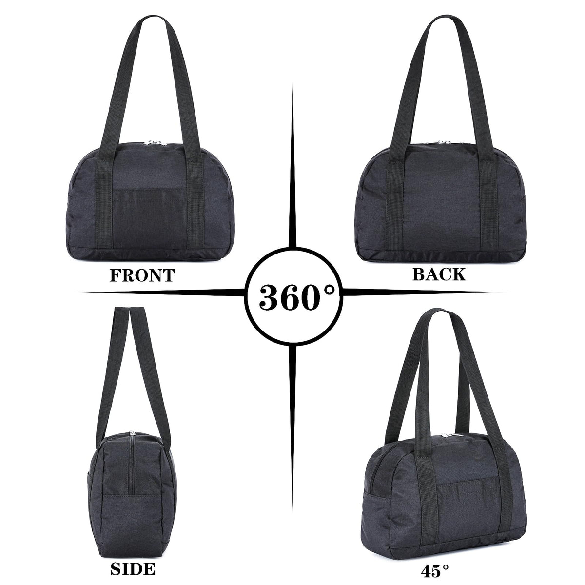 Mini Gym Bag for Women Girls, 12 inch Small Gym Tote Bag, Lightweight Carry On Small Duffle Bag for Travel Sports (Black)