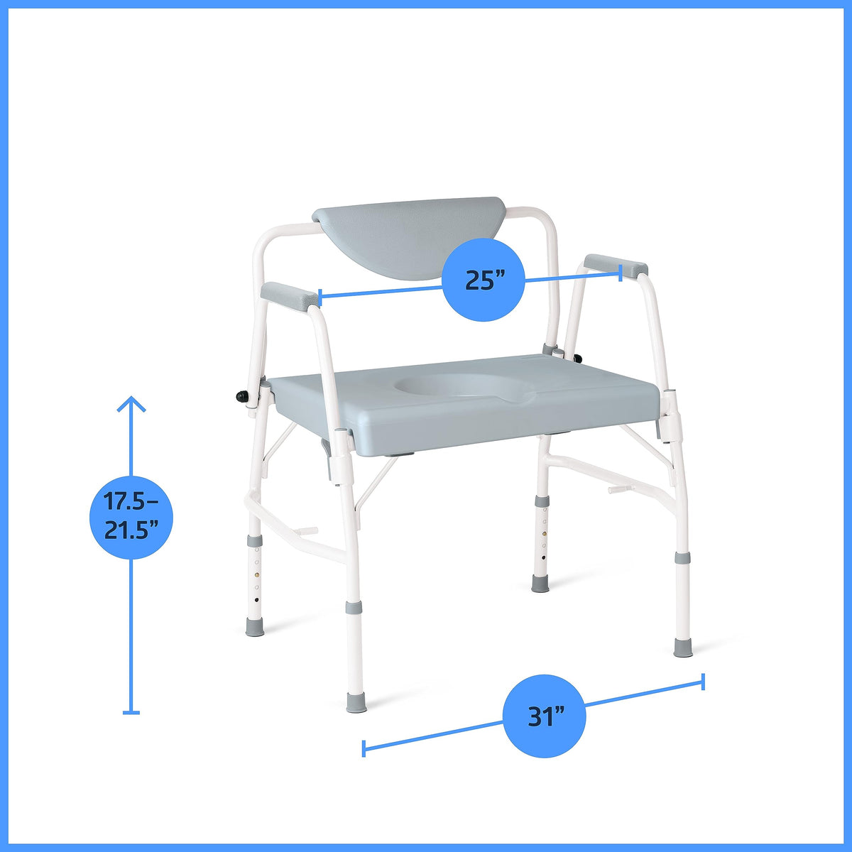 Medline Bariatric Drop-Arm Commode - Heavy Duty Steel Toilet Chair for Disabled and Elderly, 1,000 lb. Weight Capacity