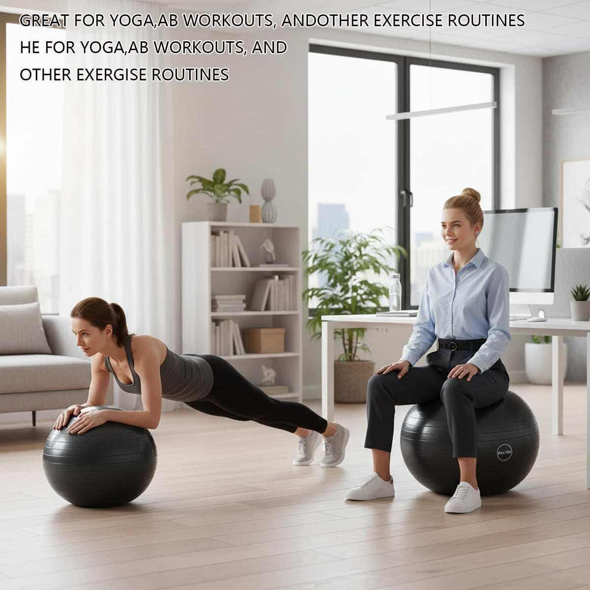 UMEUKEJI Anti-Burst Yoga Ball with Quick Pump, Non-Slip Stability Ball for Exercise, Home Office, 65cm(26in) Black