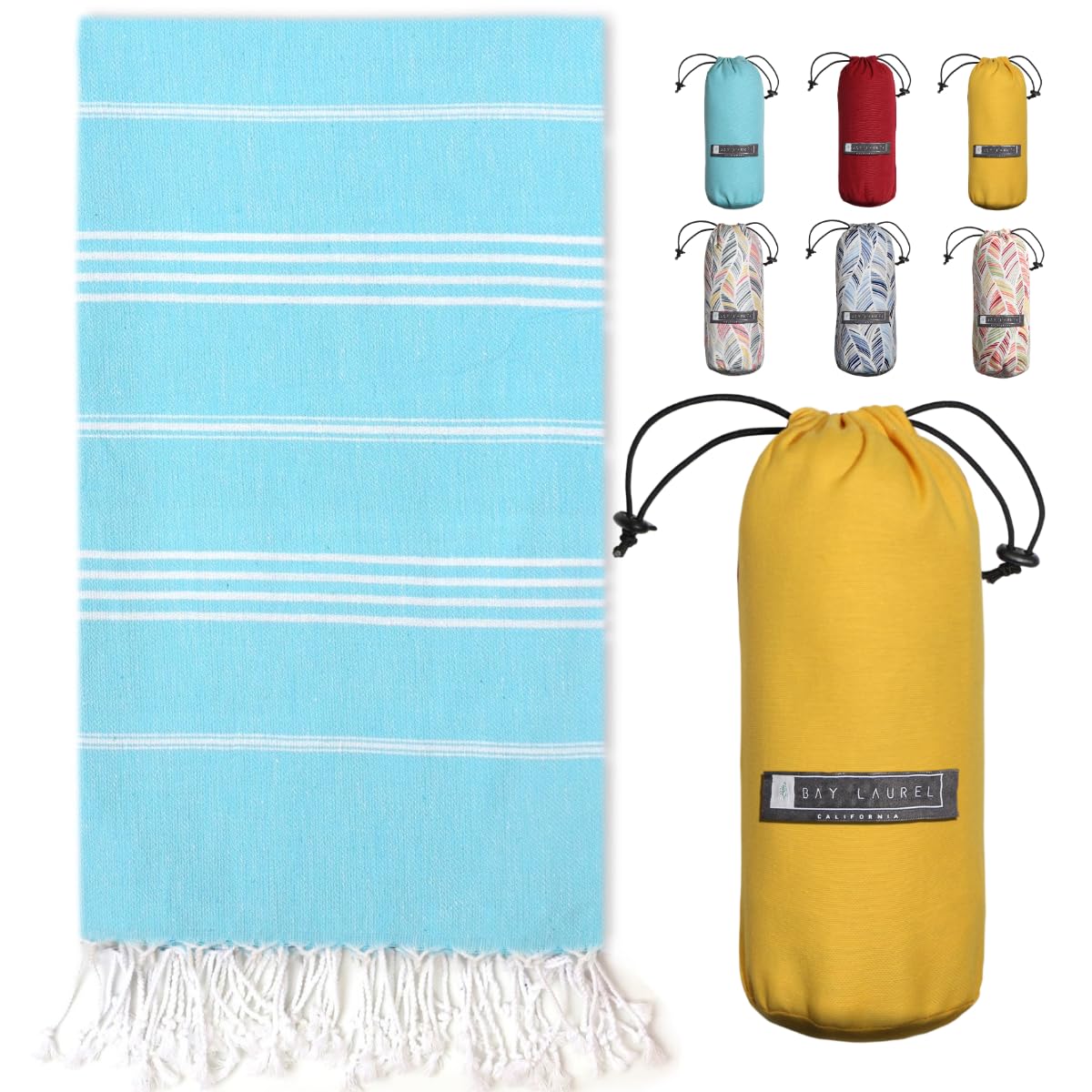 BAY LAUREL Turkish Beach Towel with Travel Bag 39 x 71 Quick Dry Sand Free Lightweight Large Oversized Towels Light
