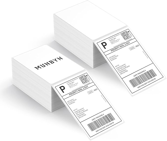 MUNBYN 130B Bluetooth Thermal Label Printer+4x6 Inch Direct Thermal Labels, 1000 Labels/2 Stacks+2 in 1 External Rolls Label Holder