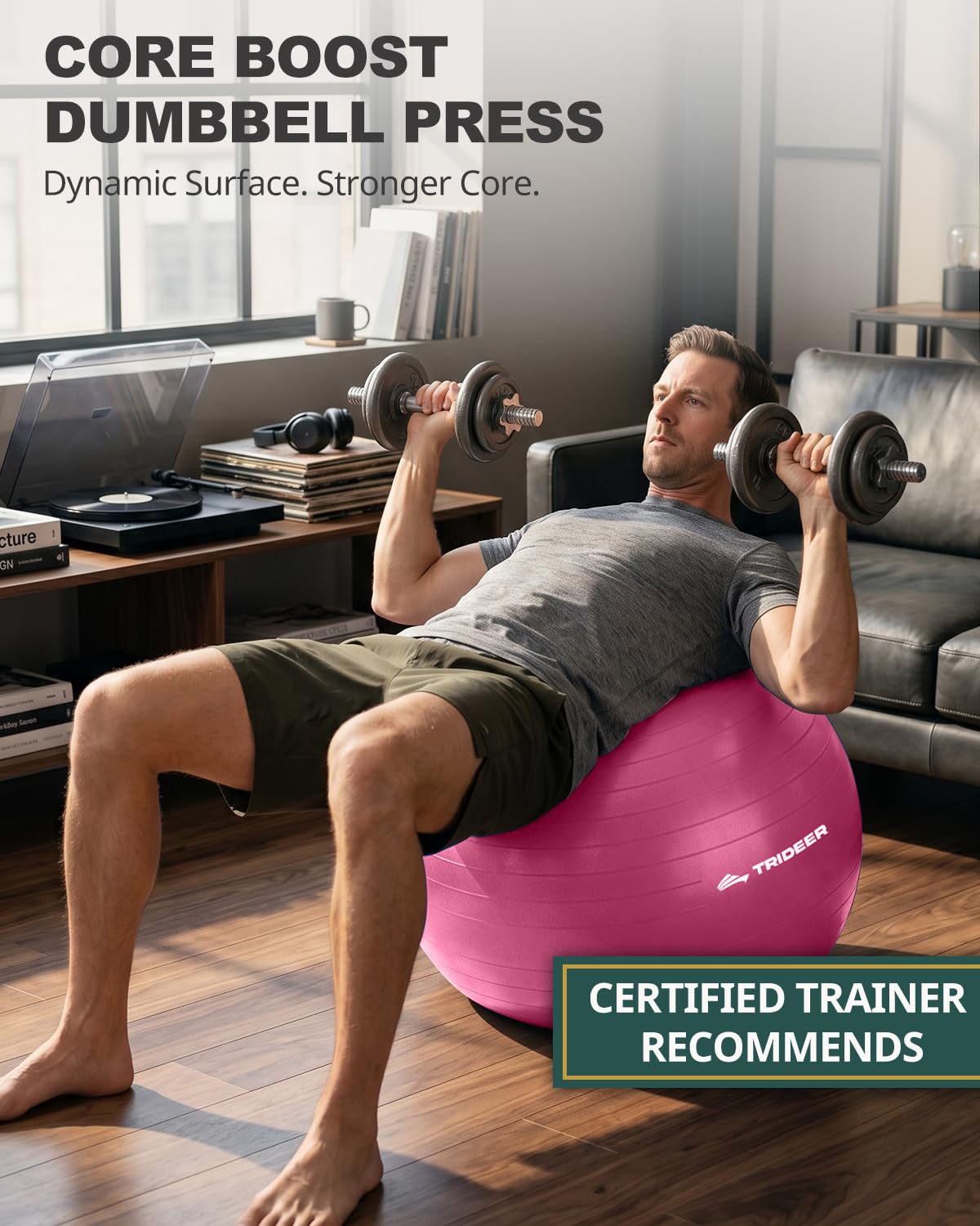 Trideer Yoga Ball for Exercise, Pregnancy & Birthing, 5 Sizes Exercise Ball for Physical Therapy, Stability, Fitness, Quick Pump Included