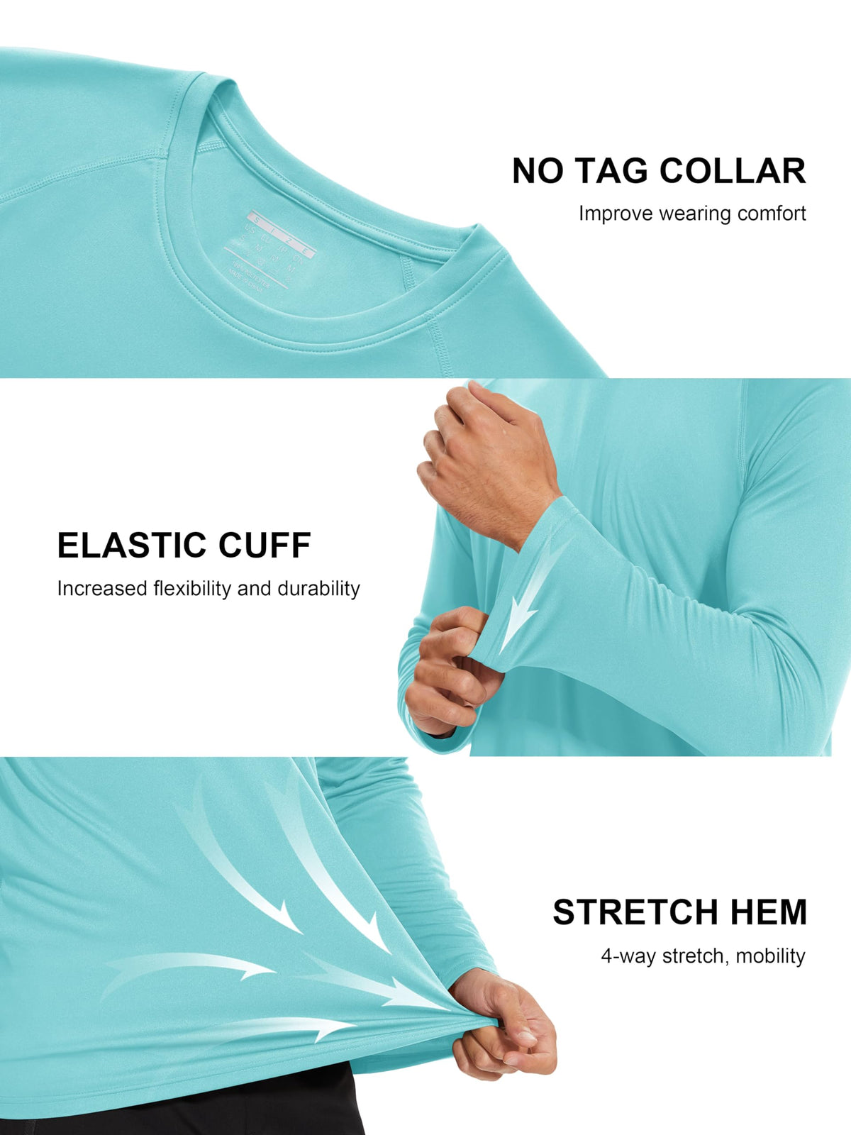 Workout Shirts for Men Long Sleeve UPF 50 Protection Shirts Quick Dry Shirts Sun Protection Shirts Athletic Shirts Aqua Blue