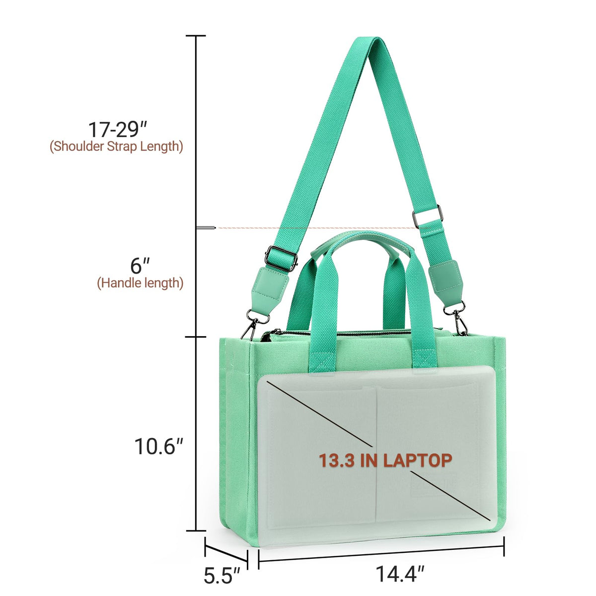 ZORFIN Canvas Tote Bag for Women with Zipper and Compartments Crossbody Work Laptop Bag for Travel College Office, Yellow Green