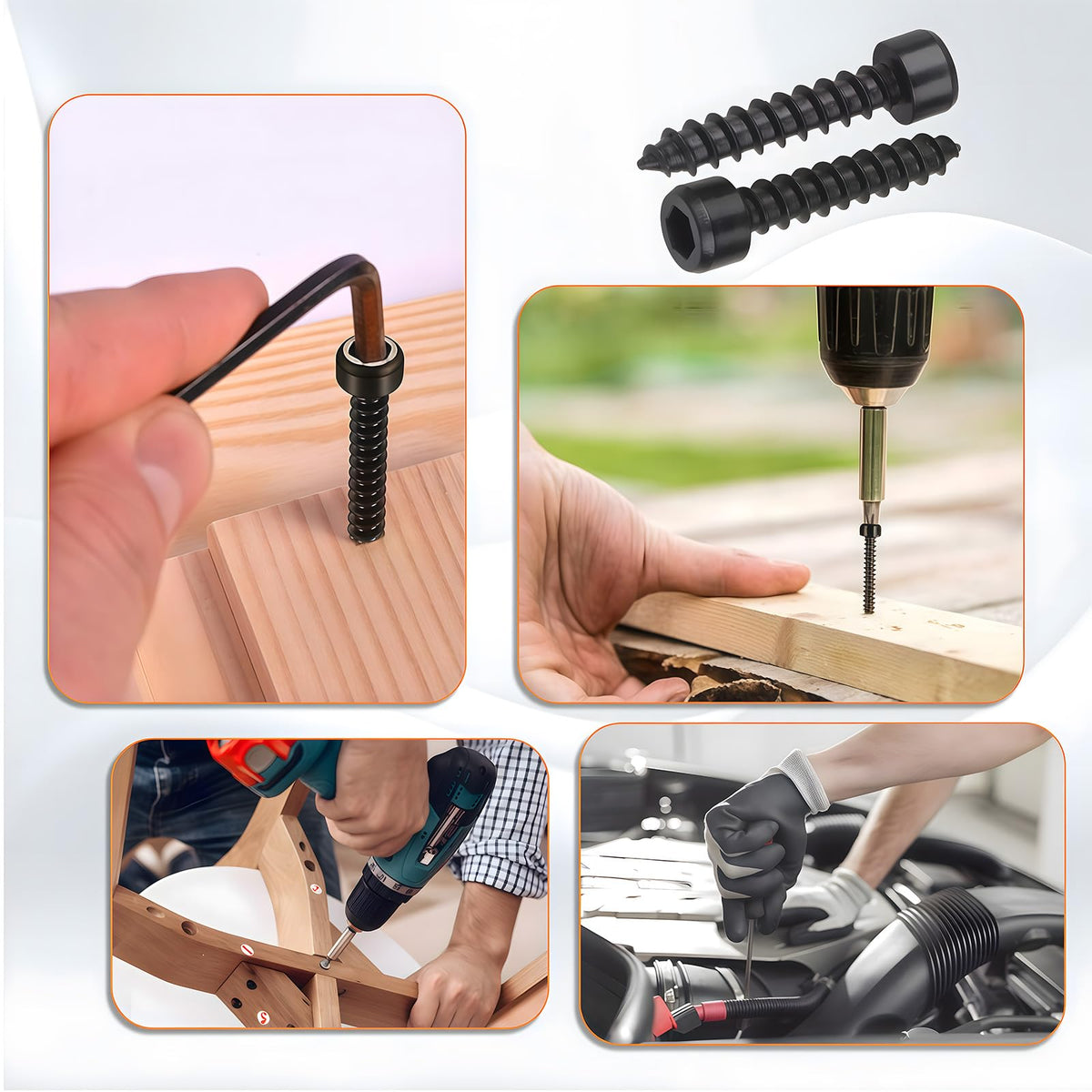 Zmbroll M3 Socket Head Cap Self Tapping Screw Black Grade 8.8 Carbon Steel Metric 400Pcs M3x6/8/10/12/14/16/18/20/25/30mm Socket Allen Head Self Drilling Fasteners Hex Drive Wood Screws